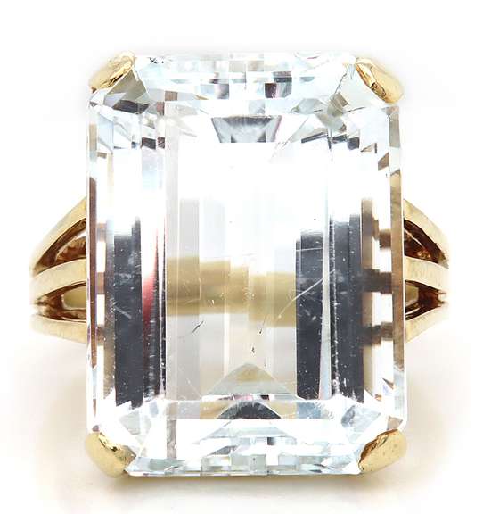 Beautiful White Gold Emerald Cut Natural White Quartz Ring
