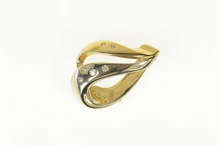 14K Yellow Gold Diamond Two Tone Wavy Heart Love Pendant