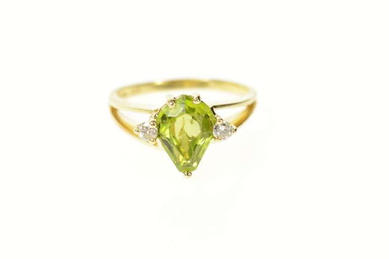 14K Yellow Gold Pear Peridot Diamond Accent Statement Ring