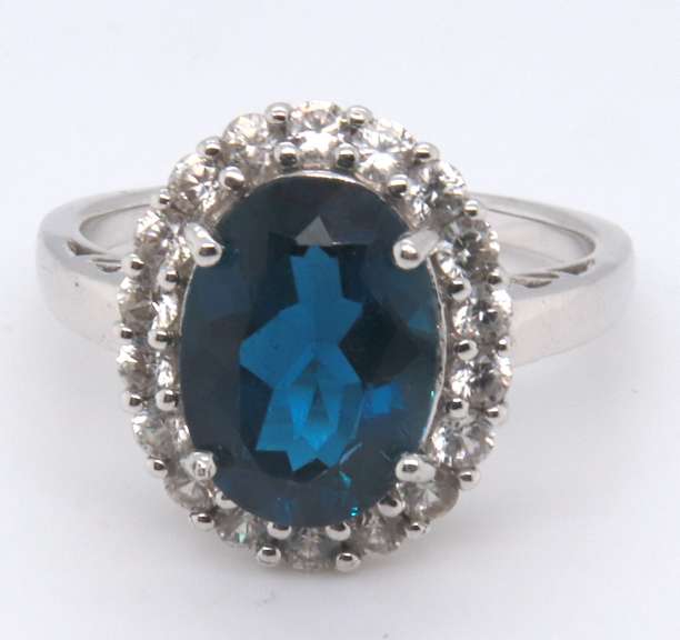Sterling Silver Blue and White Cubic Zirconia Ring