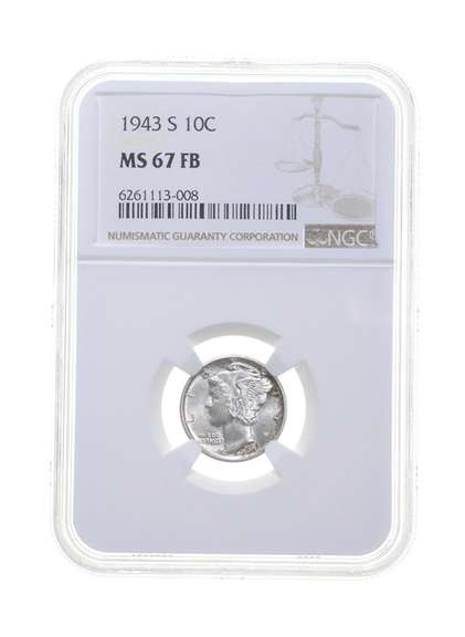 MS67 FB 1943-S Mercury Silver Dime - Graded NGC