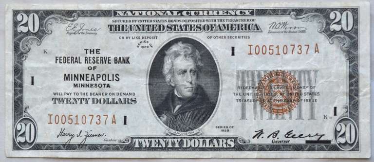 $ 20 Minneapolis 1929 National Series Note
