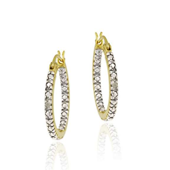 18K Gold over Sterling Silver Diamond Accent 18mm Inside Out Hoop Earrings
