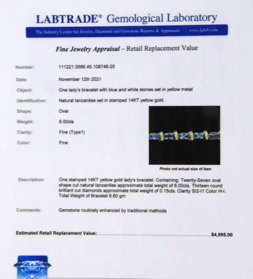 Handsome Yellow Gold Tanzanite and Diamond Bracelet