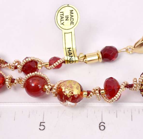 Mesmerizing Italian Made, Hand Blown Art Glass with Gold Leaf Overlays Necklace