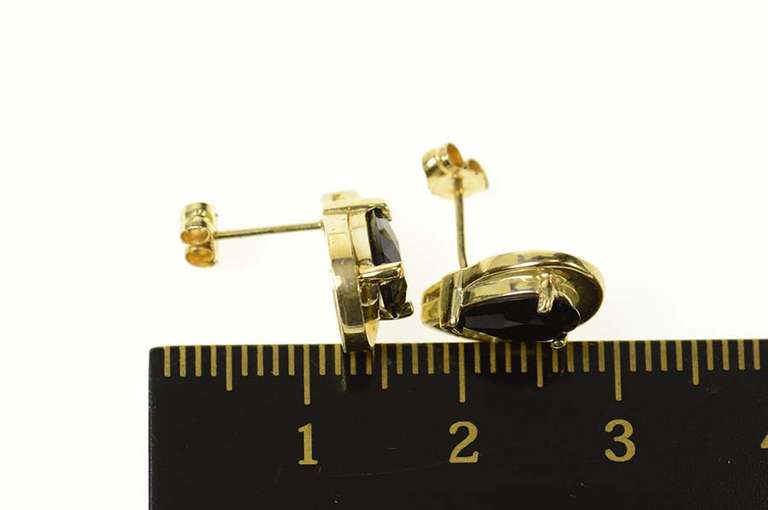 10K Yellow Gold Pearl Dark Blue Natural Sapphire Diamond Stud Earrings