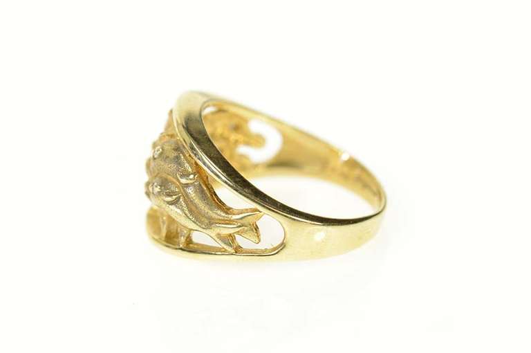 10K Yellow Gold Graduated Swimming Dolphin Diamond Band Ring