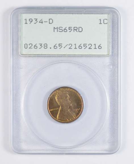 MS65 RD 1934-D Lincoln Wheat Cent - Graded PCGS