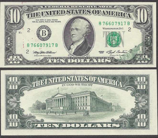 $10 1993 FRN Partial Offset=Choice Crisp Uncirculated