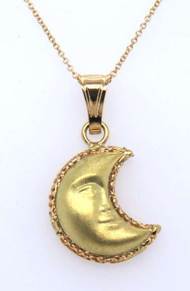 Charming 18kt 2Finish Half Moon Pendant on Chain