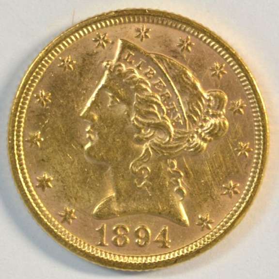 Fully struck, lustrous 1894 US $5 Liberty Gold Piece