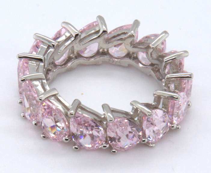 Pink Cubic Zirconia Band in Sterling Silver