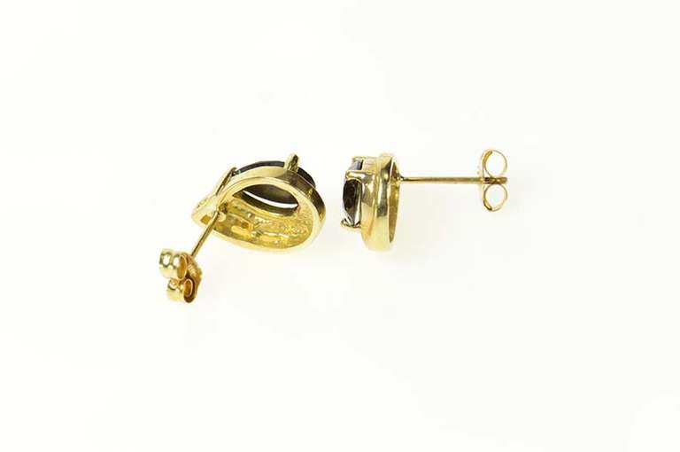 10K Yellow Gold Pearl Dark Blue Natural Sapphire Diamond Stud Earrings