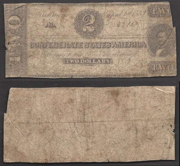 $2 1863 CONFEDERATE==T-61==J.P Benjamin=VG