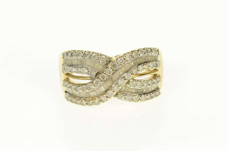 10K Yellow Gold 1.73 Ctw Baguette Diamond Criss Cross Band Ring