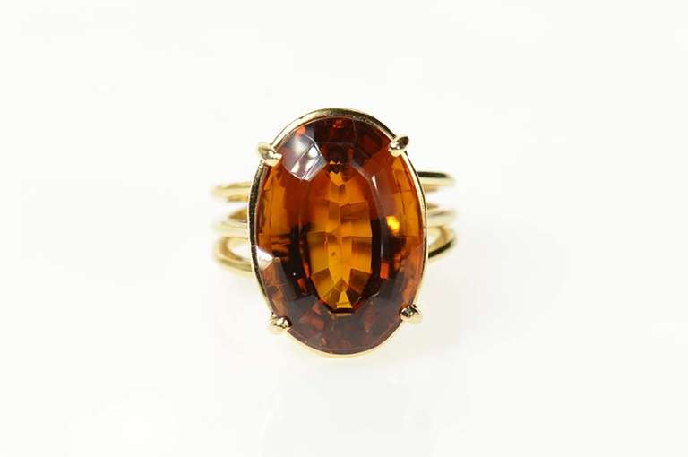 14K Yellow Gold Oval Citrine Cocktail Classic Statement Ring