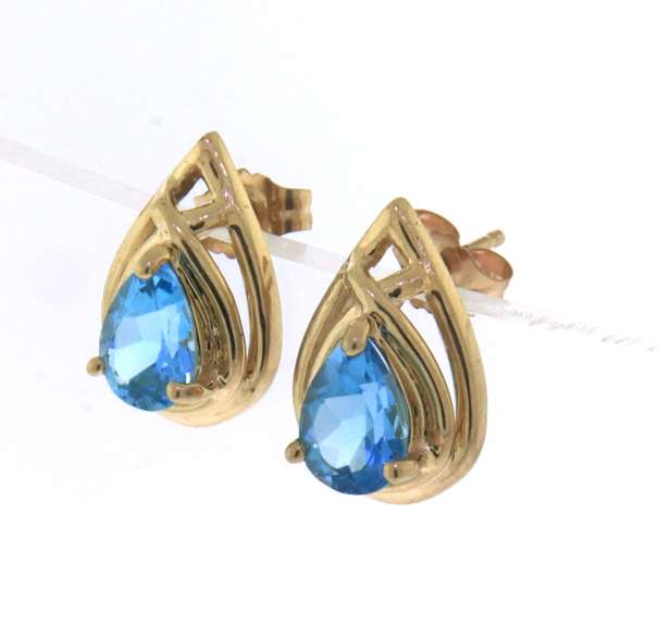 Gorgeous Yellow Gold Blue Topaz Earrings