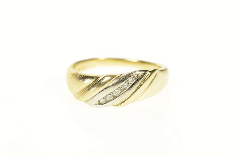 10K Yellow Gold Men's Two Tone Diamond Striped Wedding Ring