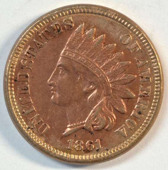 Handsome scarce 1861 Indian Head Cent in AU
