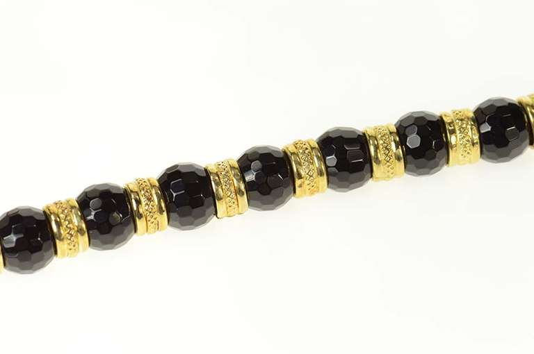 14K Yellow Gold Faceted Black Onyx Beaded Statement Bracelet