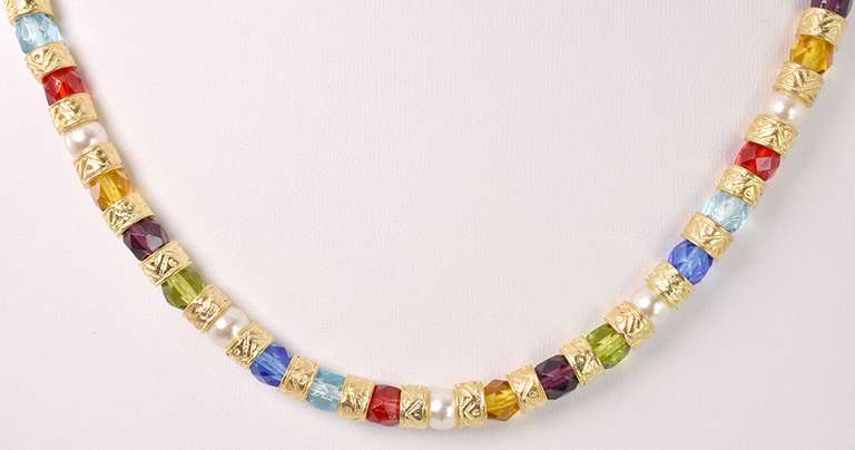 Exquisite Hand Blown Italian Art Glass and Gold Plated Beads Necklace, Bracelet, and Earrings