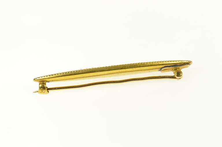 14K Yellow Gold Victorian Seed Pearl White Enamel Bar Pin/Brooch