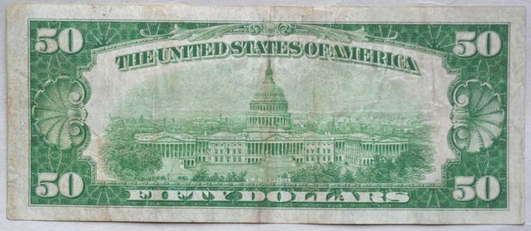 1928 A Series Gold Payable $ 50 Fed Reserve Note