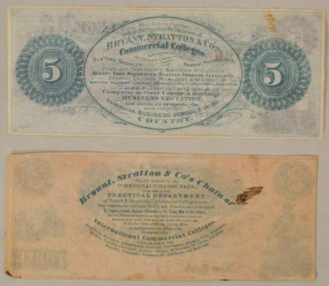 $ 3 & $ 5 Bryant & Stratton New York College Bank Notes