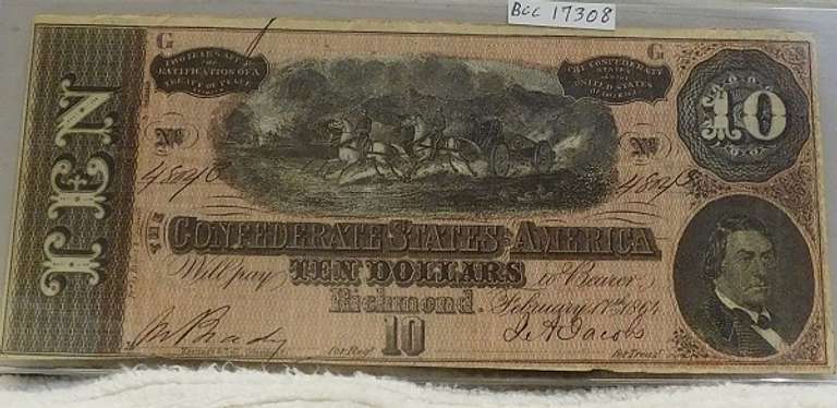 Confederate: 1864  $10 Richmond, circ, signed & numbered
