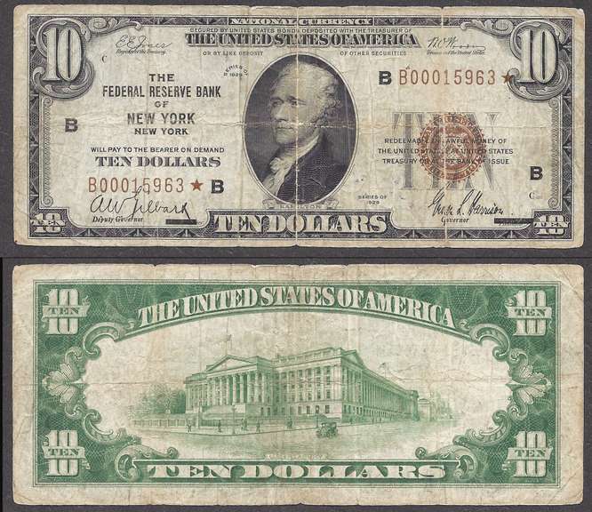 $10 1929 NY FRBN Brown Seal Star