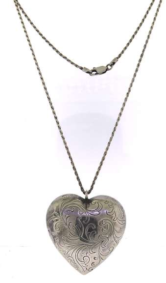 Vintage Sterling Silver Heart Pendant on Chain
