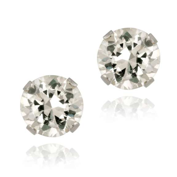 14K Gold 2.1ct White Topaz Stud Earrings, 6mm