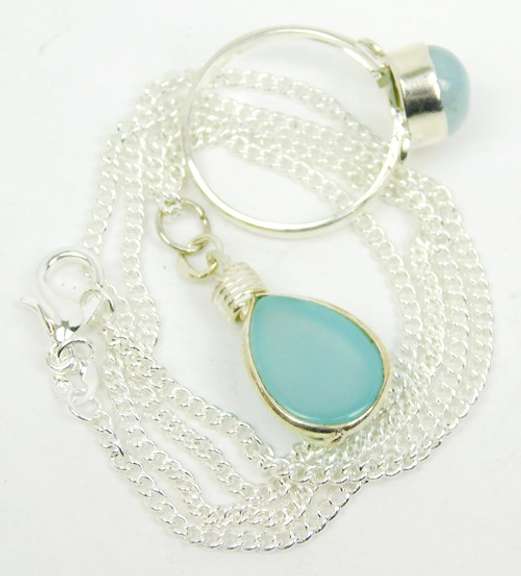 Sterling Blue Gemstone Ring & Necklace
