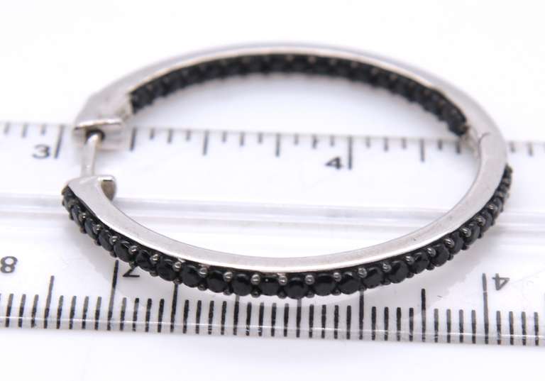 Vintage Sterling Silver Black Onyx Hoop Earrings