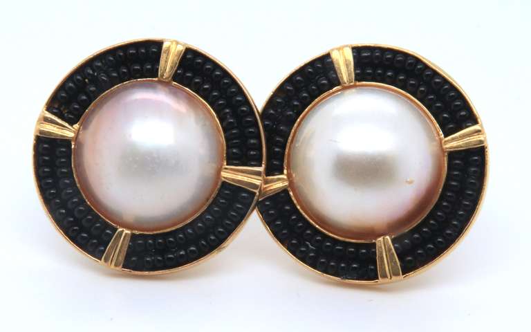 Fantastic 22kt Yellow Gold Black Onyx and Pearl Choker Necklaece w Matching Earrings