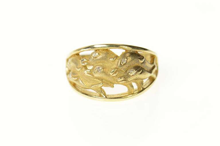 10K Yellow Gold Graduated Swimming Dolphin Diamond Band Ring