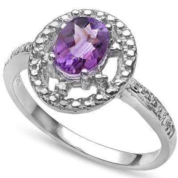 3/4 CT AMETHYST & DIAMOND 925 STERLING SILVER RING