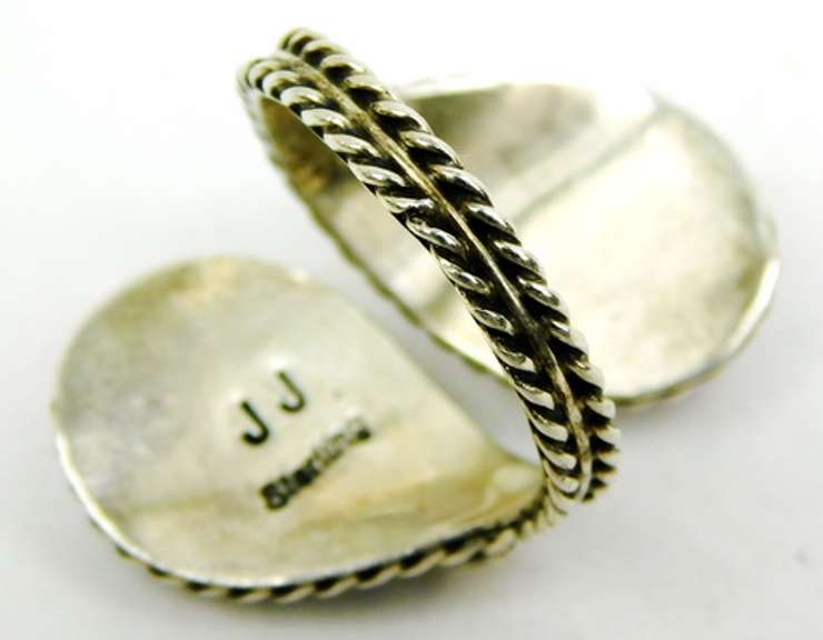 Navajo JJ Sterling Turquoise/Coral Ring, Size 6