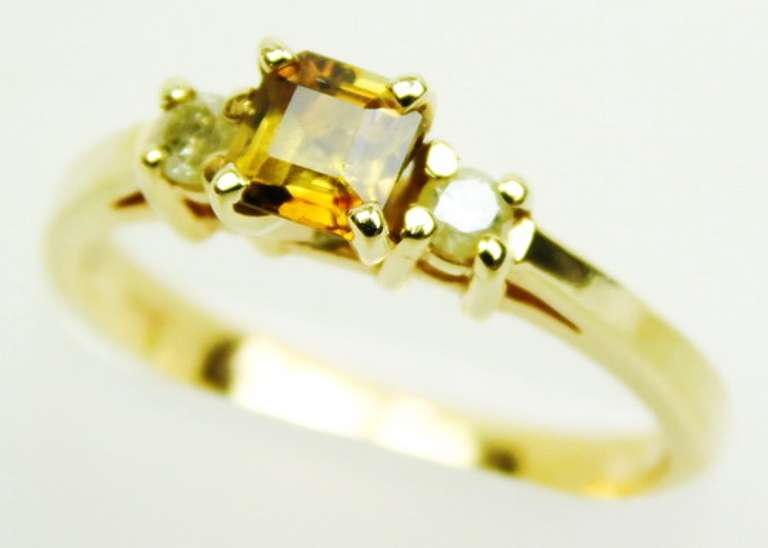 Citrine & Diamonds 14K Gold Ring, Size 8