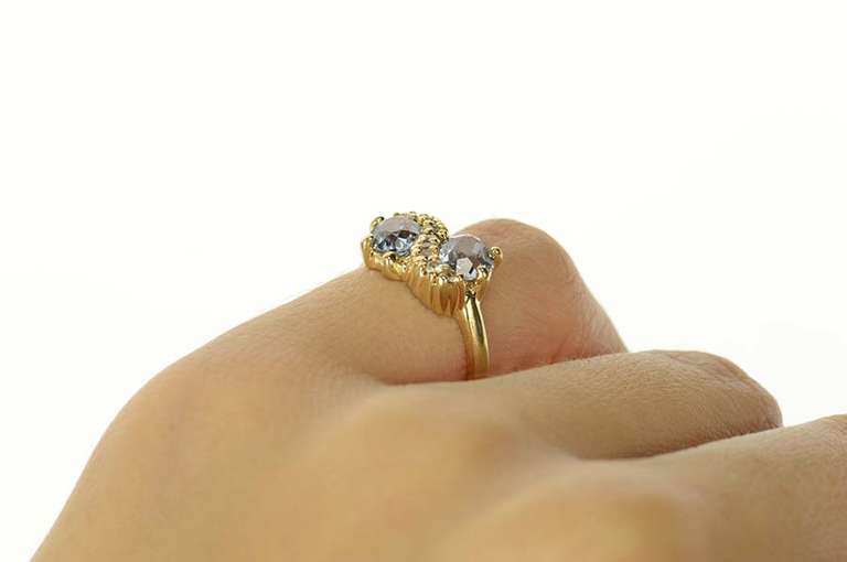 10K Yellow Gold Wavy Blue Topaz Diamond Accent Bypass Ring