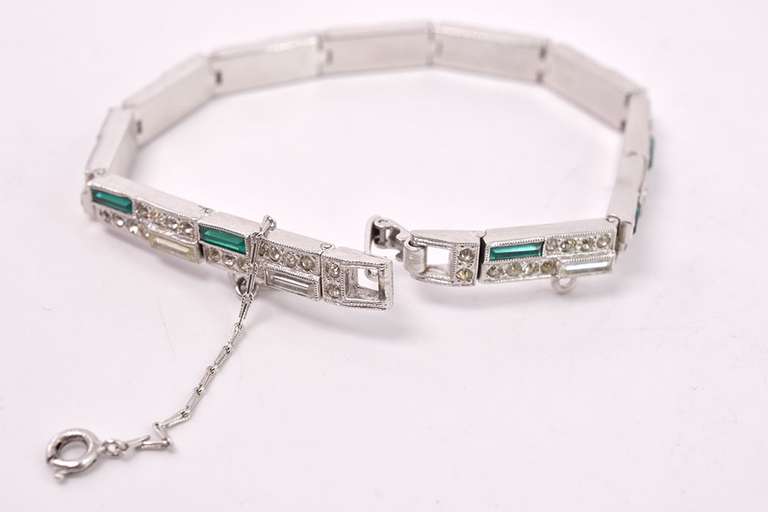 Green and White Crystal Bracelet in Sterling Silver