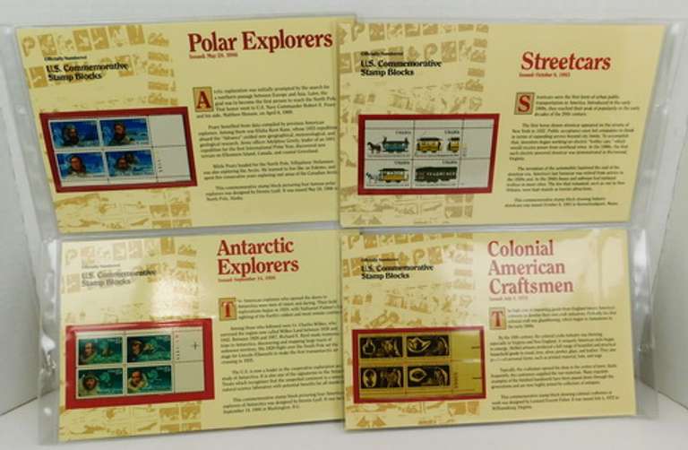 8 U.S. Commemorative Stamp Blocks in Original Panels