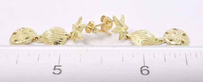 Beautiful Beach Theme Earrings in 14K Yellow Gold