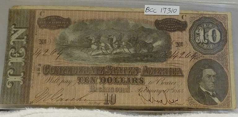 Confederate: 1864  $10 Richmond, circ, signed & numbered