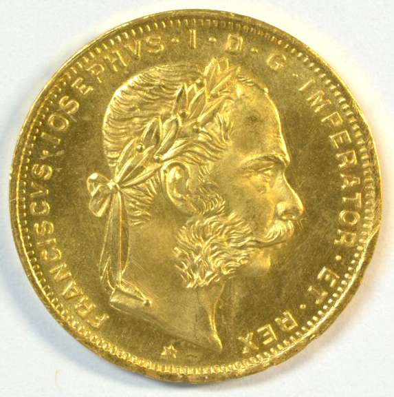 Superb Gem BU 1892 Austria 8 Florin, 20 Francs Gold Coin