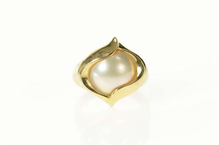 14K Yellow Gold Pearl Ornate Swirl Classic Statement Ring