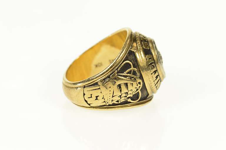 10K Yellow Gold United States Navy Diamond Ornate Military Ring