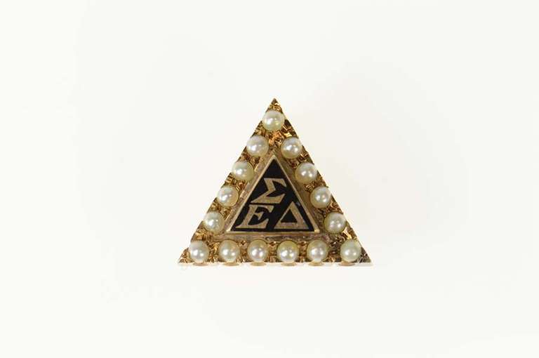 10K Yellow Gold Sigma Epsilon Delta Seed Pearl Lapel Pin/Brooch
