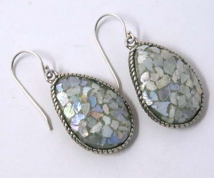Sterling Silver Signed Gemstone Dangle Earrings
