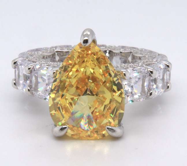 Pear Shaped Yellow Cubic Zirconia Ring